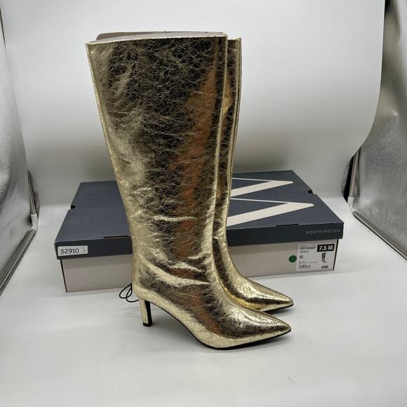 Worthington Womens Pleasant Stiletto Heel Dress Boots Gold Size 6 - Picture 2 of 16